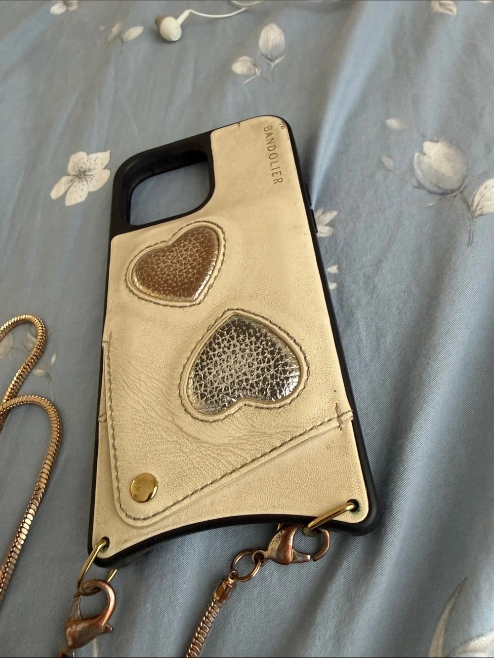 Bandolier Leather Heart Crossbody Phone Case w/Chain Strap for iPhone 14 Pro Max